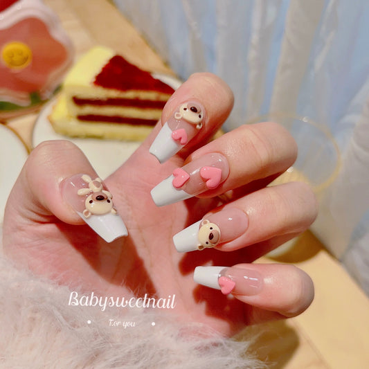3D Elegant Camellia Nails | Bear Press on Nail | Heart Press on Nails | Ribbon Nails | Ballerina Nails Art Set | Wedding Nails
